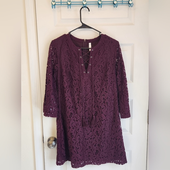 Xhilaration Red Floral Lace Dress Tied Front Long Sleeve Womens Size S Midi - Picture 1 of 5